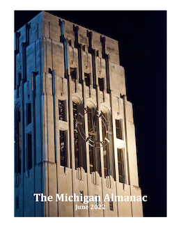 Image of Burton Tower on the Ann Arbor campus from the cover of the current edition of Michigan Almanac